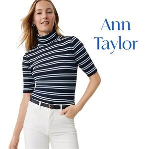 Ann Taylor Navy and White Striped turtleneck Top Sz S NWT